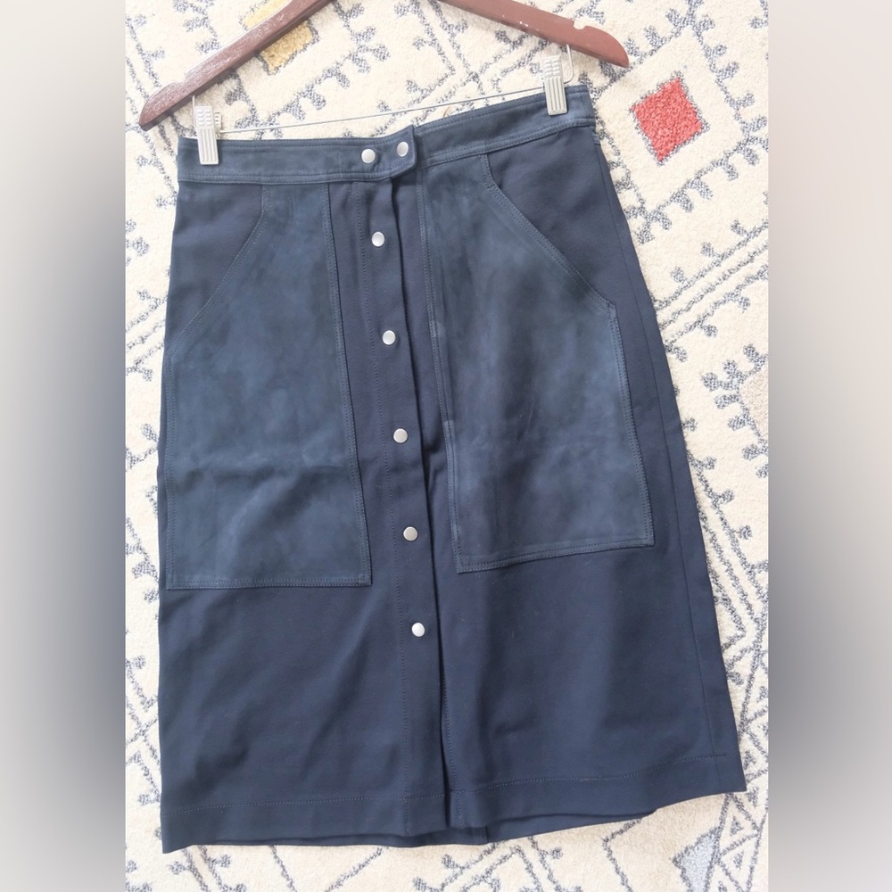 Theory Navy Button-Front Pencil Skirt